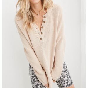NWOT aerie slouchy long line ribbed knit long sleeve henley sweater